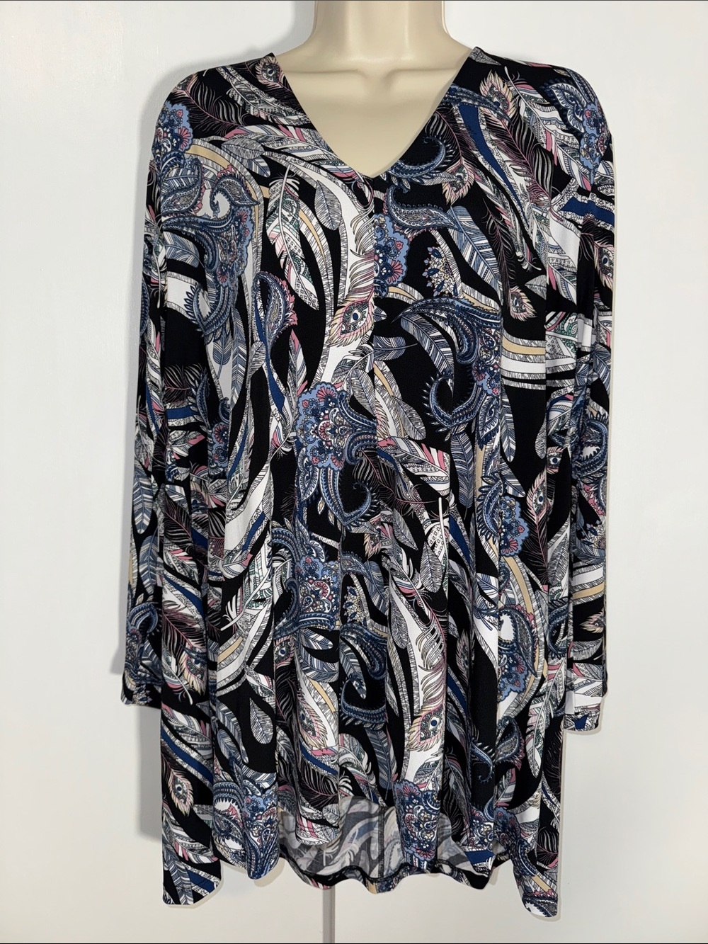 Attitudes By Renee Tunic Top Boho Feather Paisley Print Women’s L Large